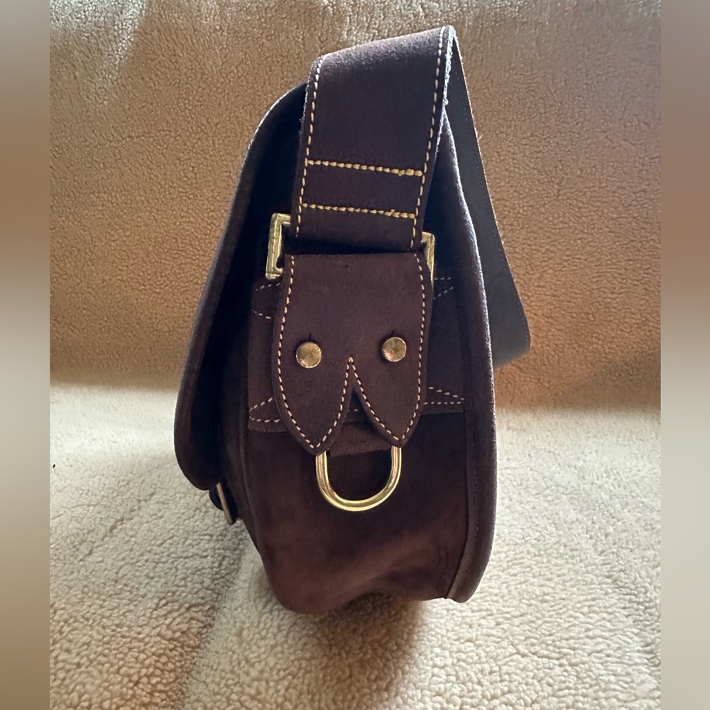 Dooney & Bourke Vintage Brown Suede Leather Saddle bag crossbody purse - Picture 9 of 11